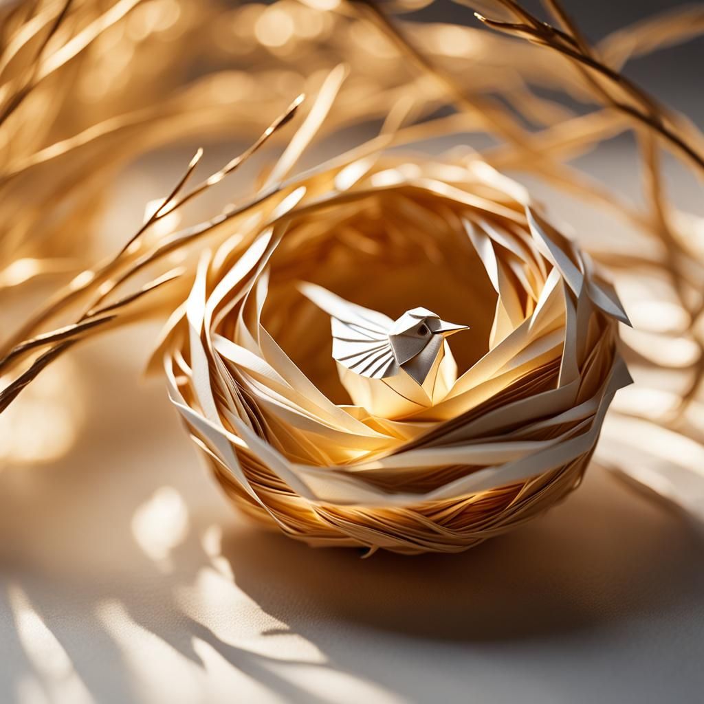 Origami Bird Nest Papercraft Close-Up