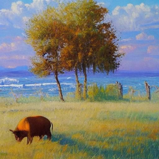 Boar and Sandcastle in Impressionist Oil Painting