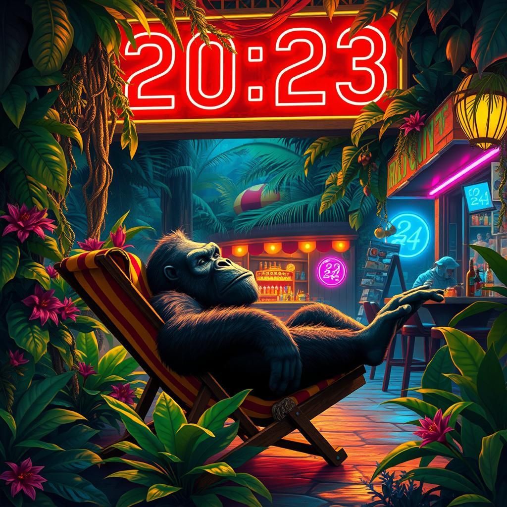 King Kong Relaxing in Jungle Bar, Syd Mead Style