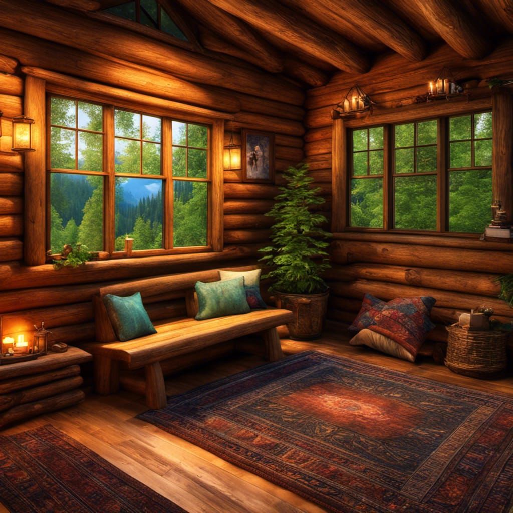 Rustic Log Cabin Retreat in Hyperrealism