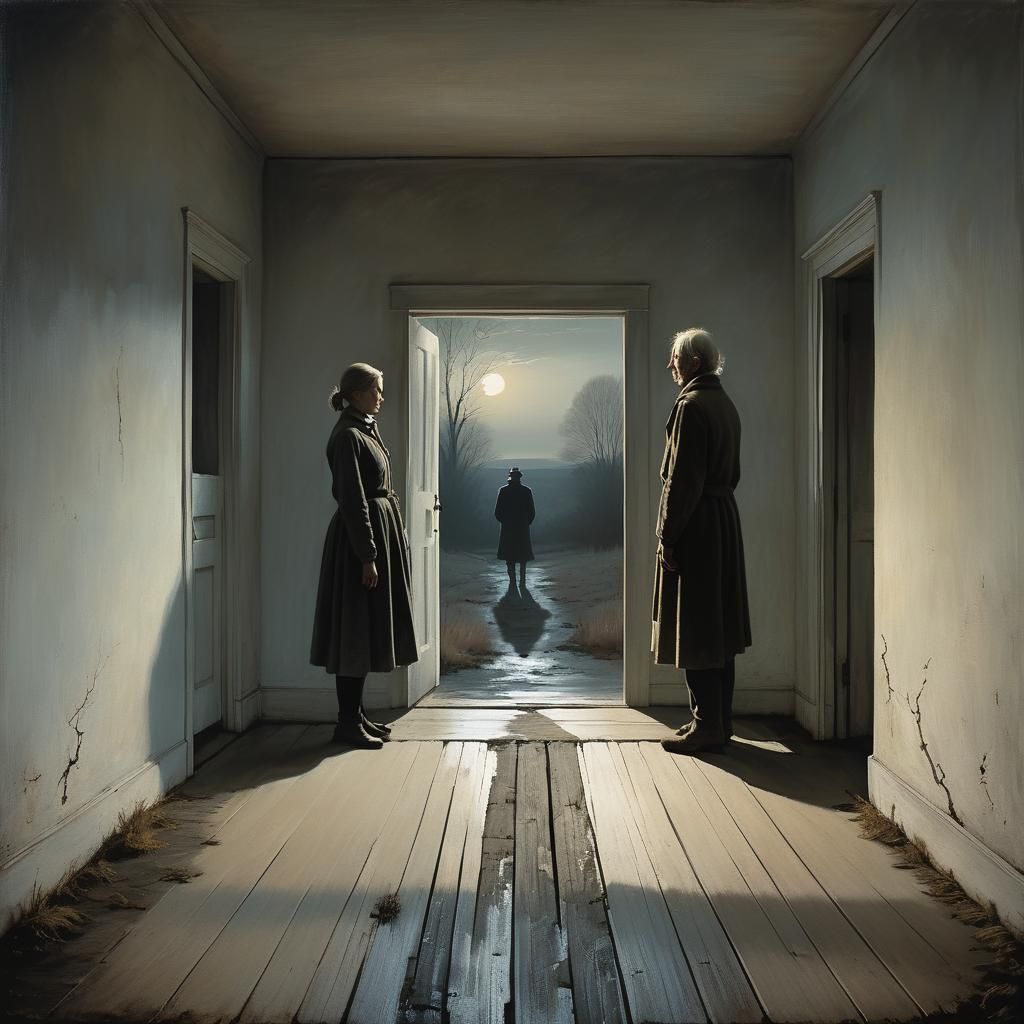 Ethereal Twilight Figures in Atmospheric Monochromatic Lands...