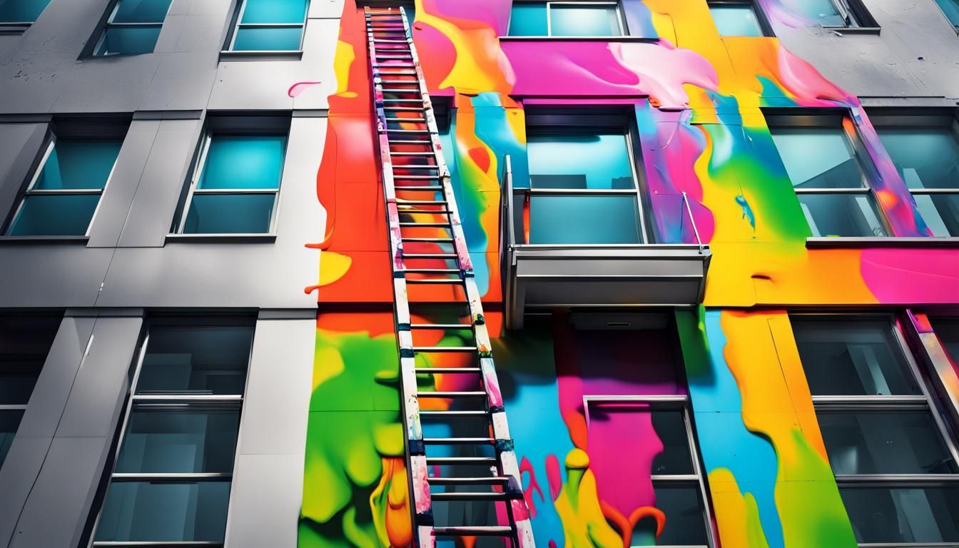 Graffiti Ladder in Modern Glass Office Block
