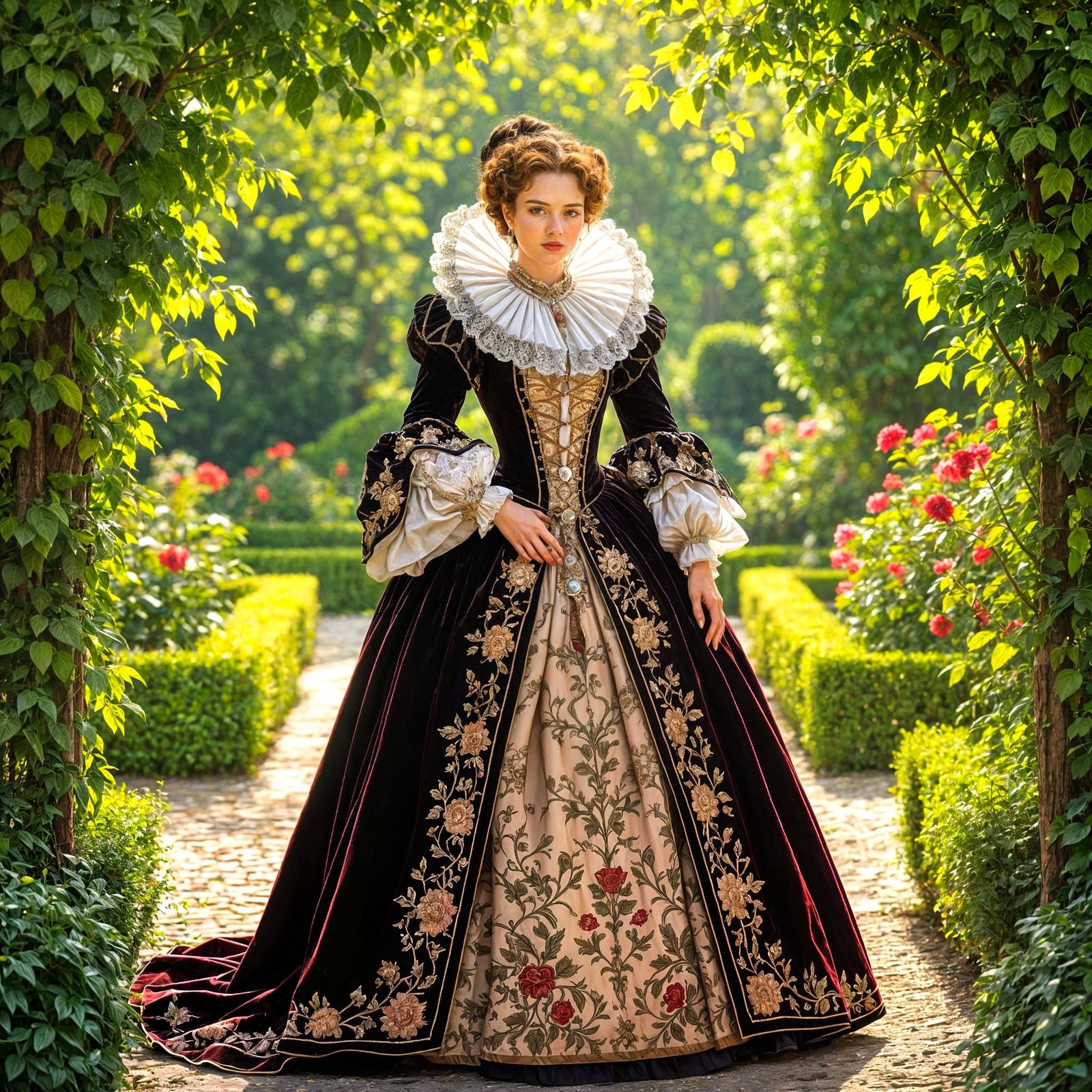 Elizabethan Woman in Shakespearean Fashion