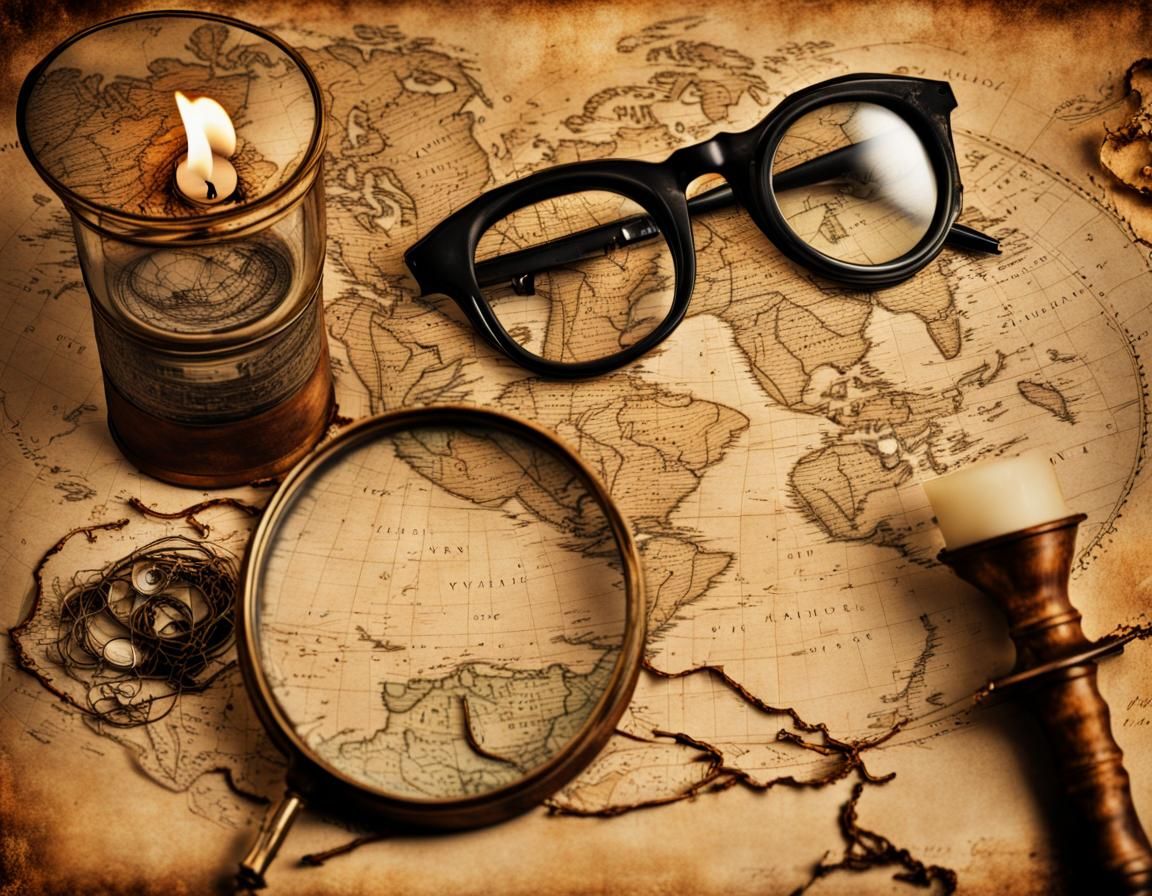 Antique World Map with Quill and Glasses