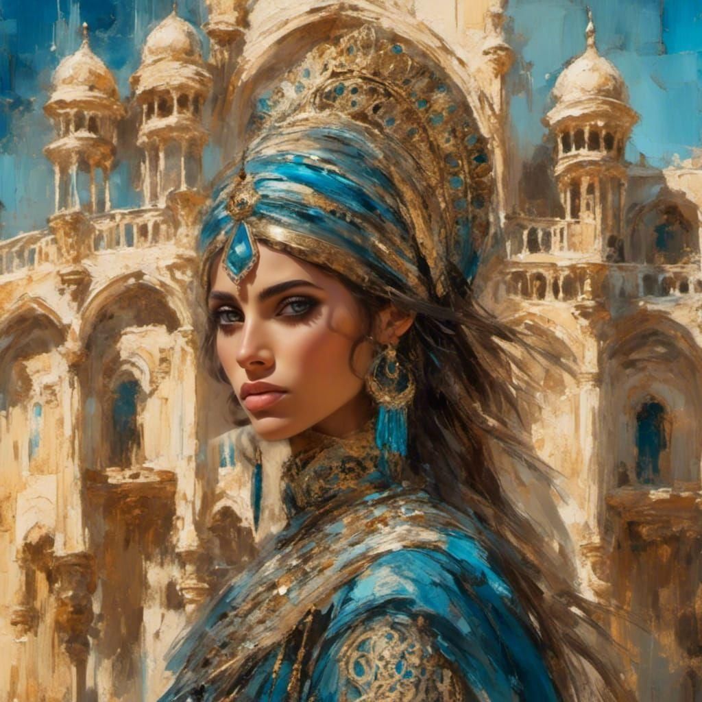 Arabian Princess Warrior Portrait with Palace Backdrop