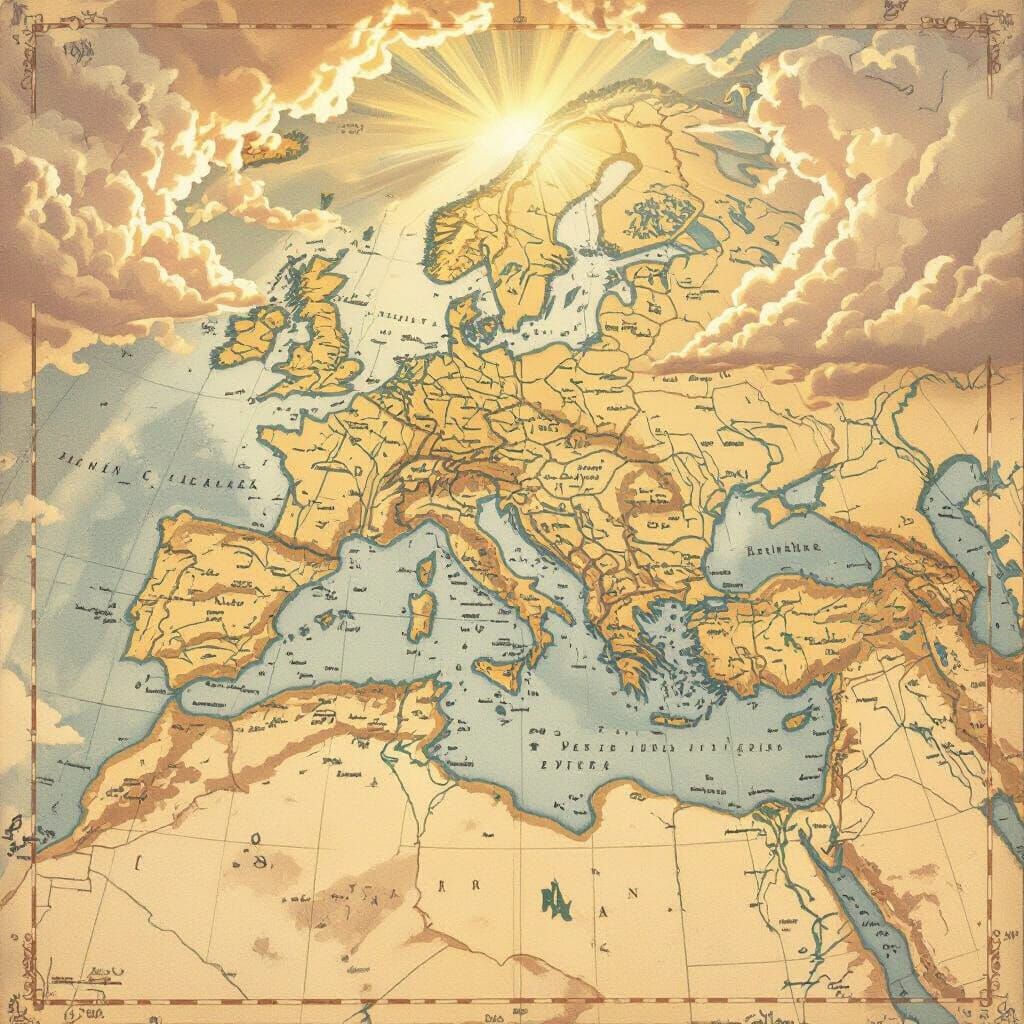 Vintage Map of Mediterranean Region with Parting Clouds