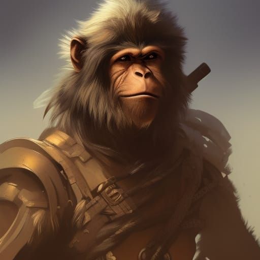 Fantasy Monkey Warrior Portrait in RPG Style