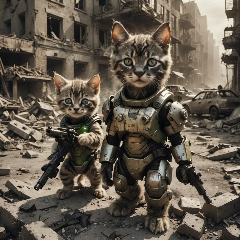 Kittens and Puppies Wage War in Sepia Tone