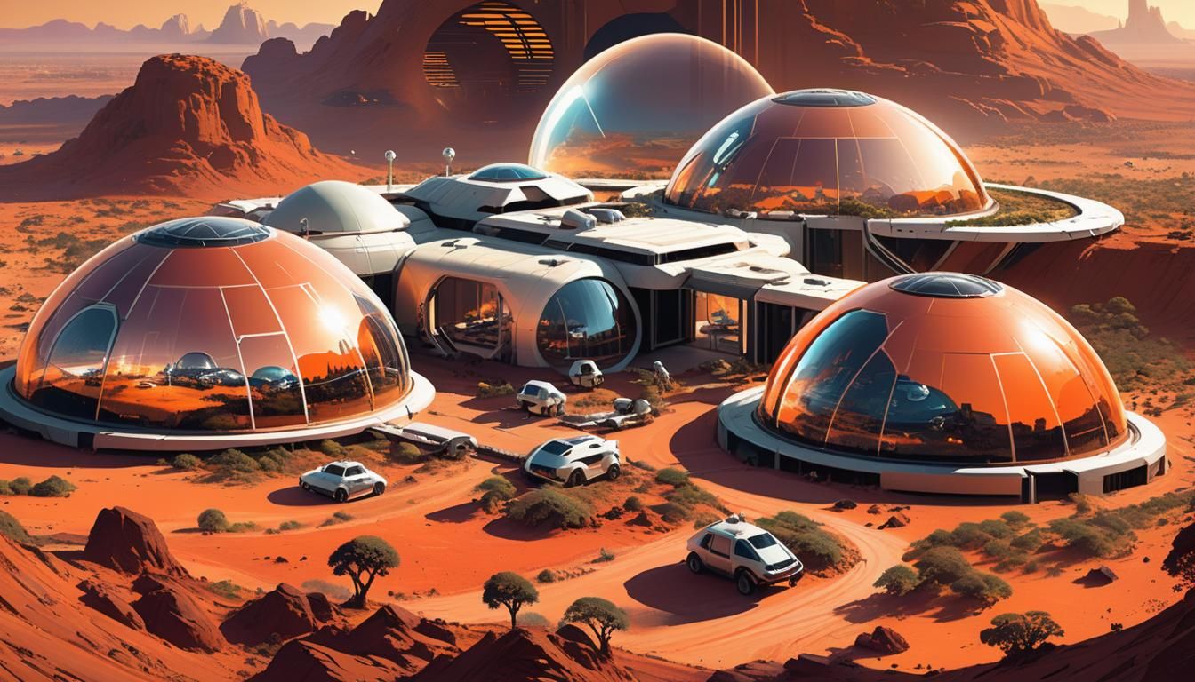 Martian Colony with Glass Domes in Sci-Fi Style