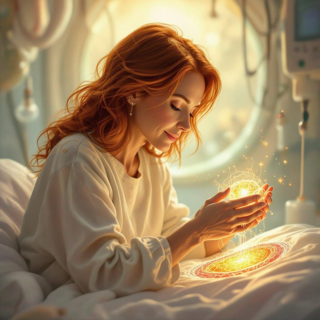 Ethereal Being Heals Pancreas in Visionary Art Style