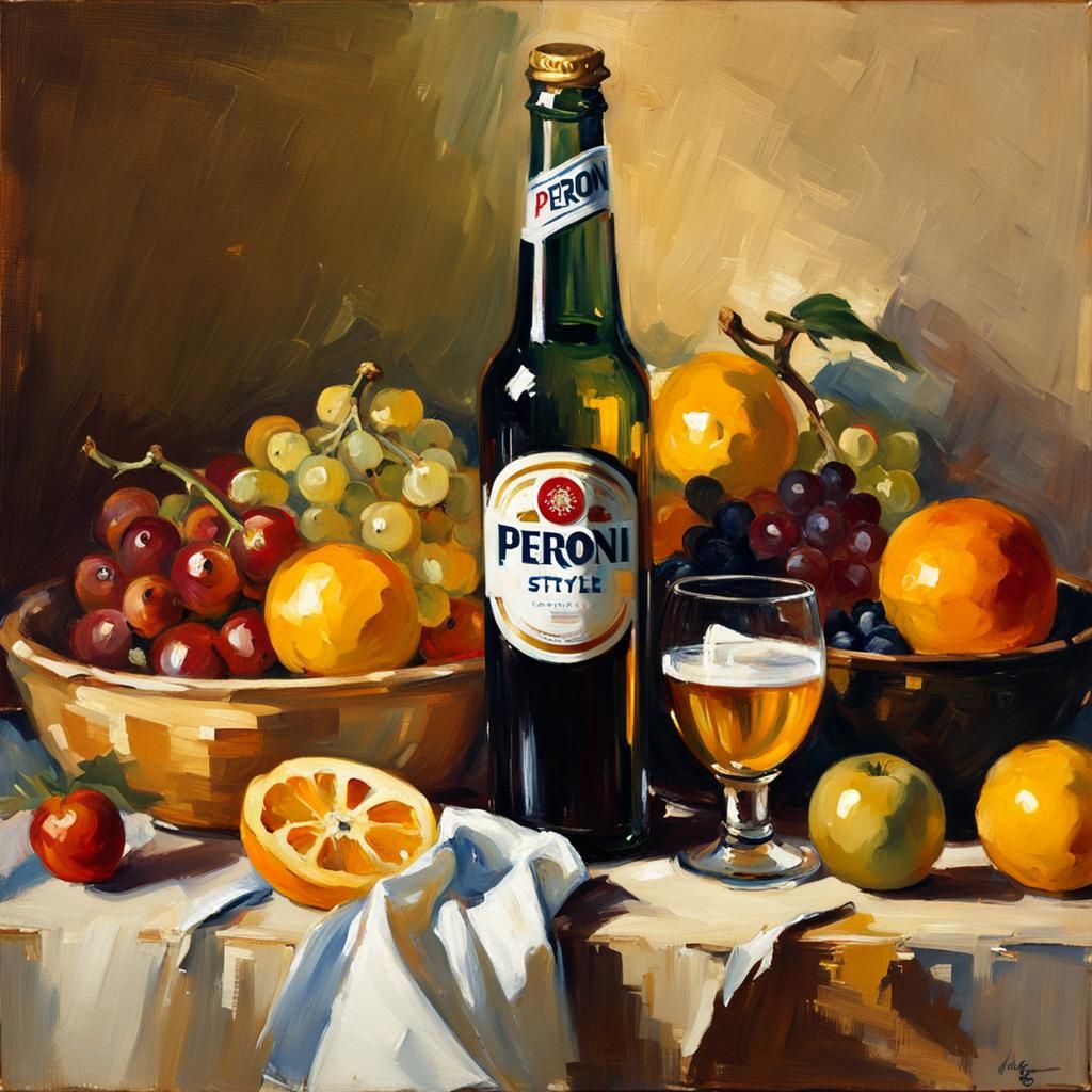 Impressionistic Still Life with Peroni Bottle