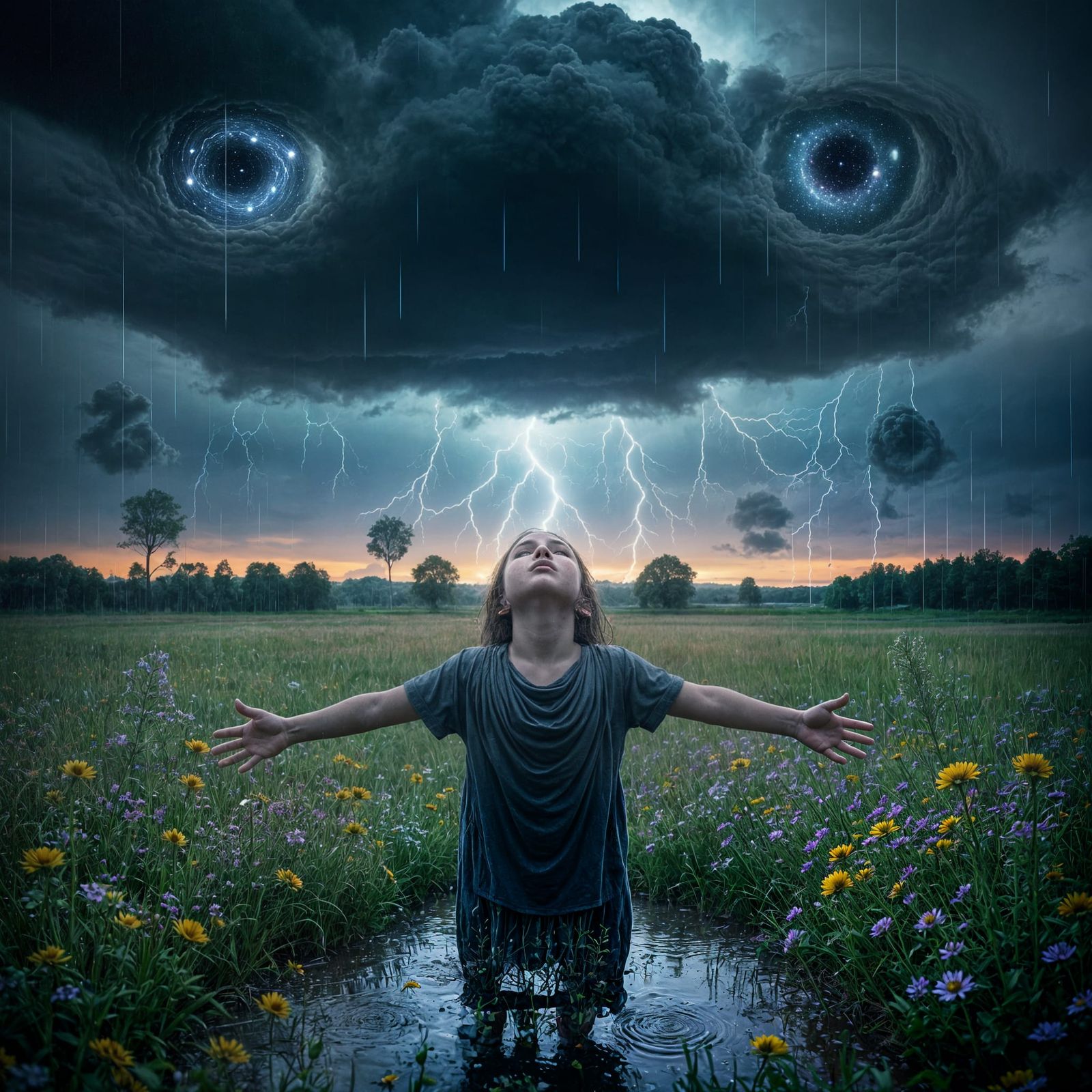 Cosmic Eyes Peer Through Summer Rain: Cyberpunk Horror