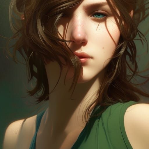 Portrait of Brown-Haired Girl in Art Nouveau Style