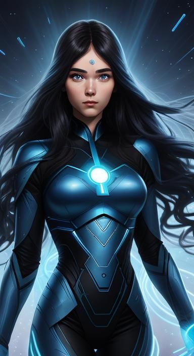 Androgynous Blue Goddess with Aura in Comic Style