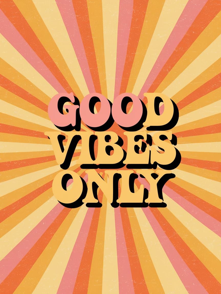 Retro Sunburst Pattern with 'Good Vibes Only' Text