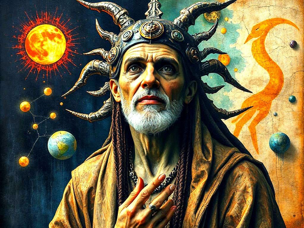 Timeless Spirit of Earth and Stars in Mixed Media Collage