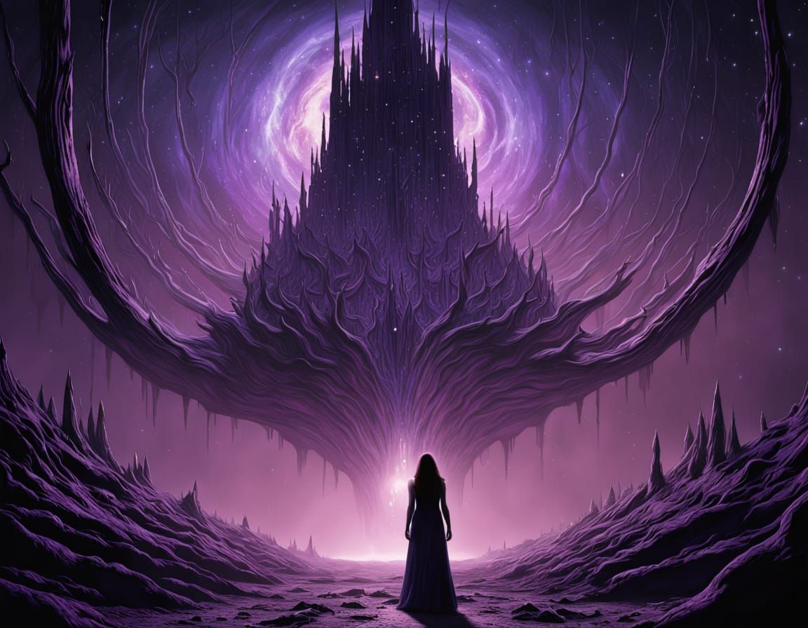 Cosmic Awe: Woman in Stardust Glow with Dramatic Shadows