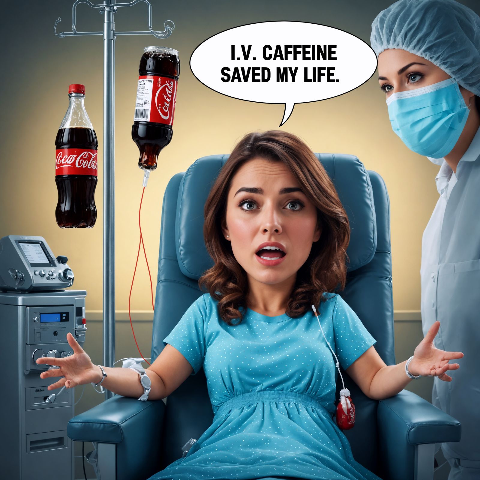 Humorous Illustration of Coca-Cola I.V. Infusion