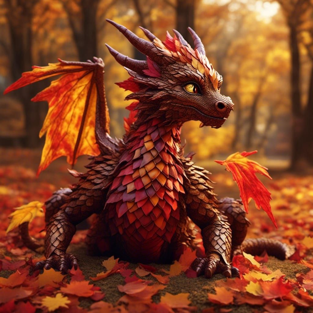 Leaf Dragon Made of Autumn Leaves