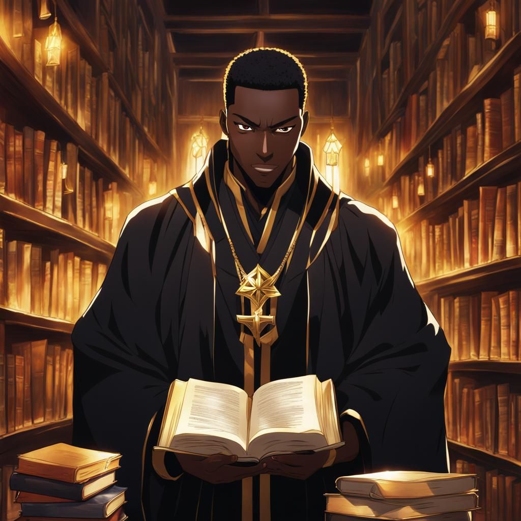 Man Reading in Library: Anime Key Visual