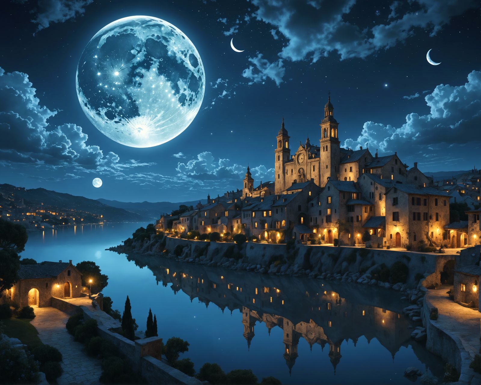 Magic Clock Town Under a Detailed Moonlit Sky