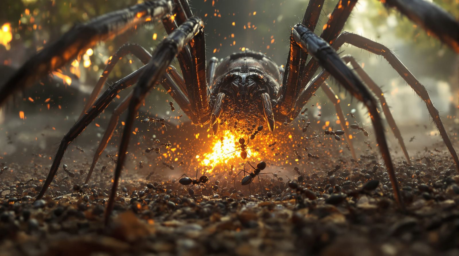 Soldier Ants Attack Colossal Spider in Epic Battle