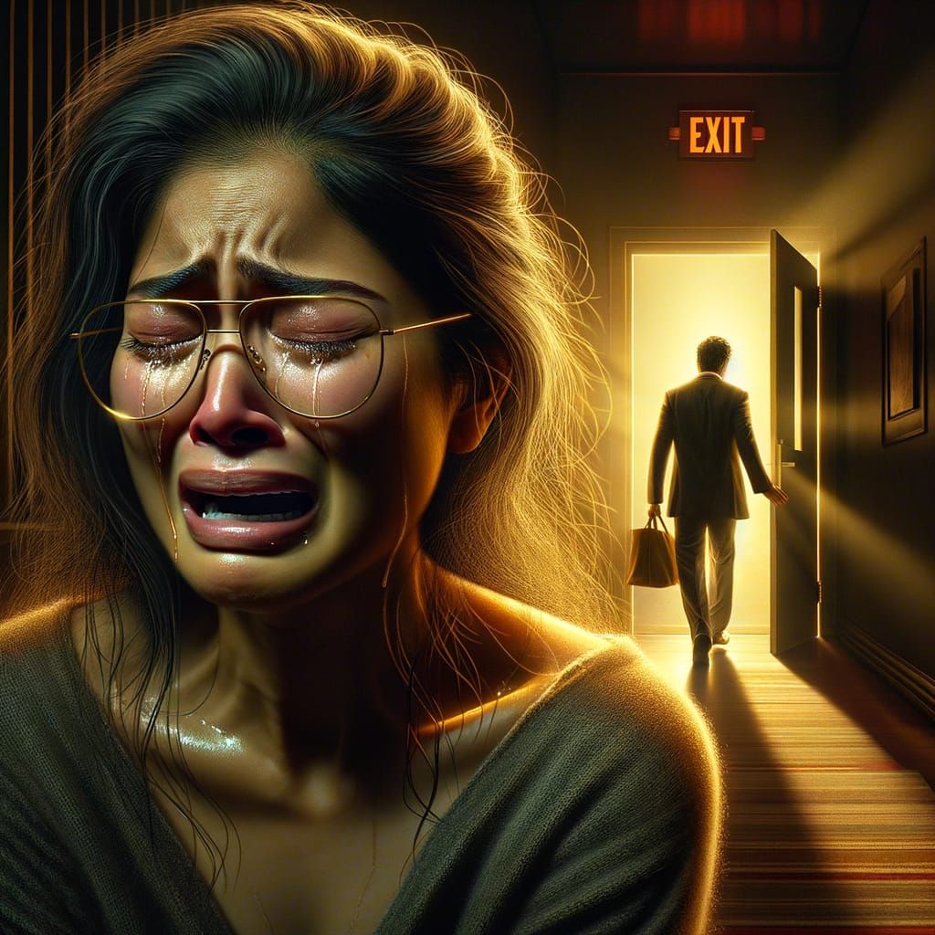 Heartbreak: Woman Cries as Husband Leaves - Concept Art