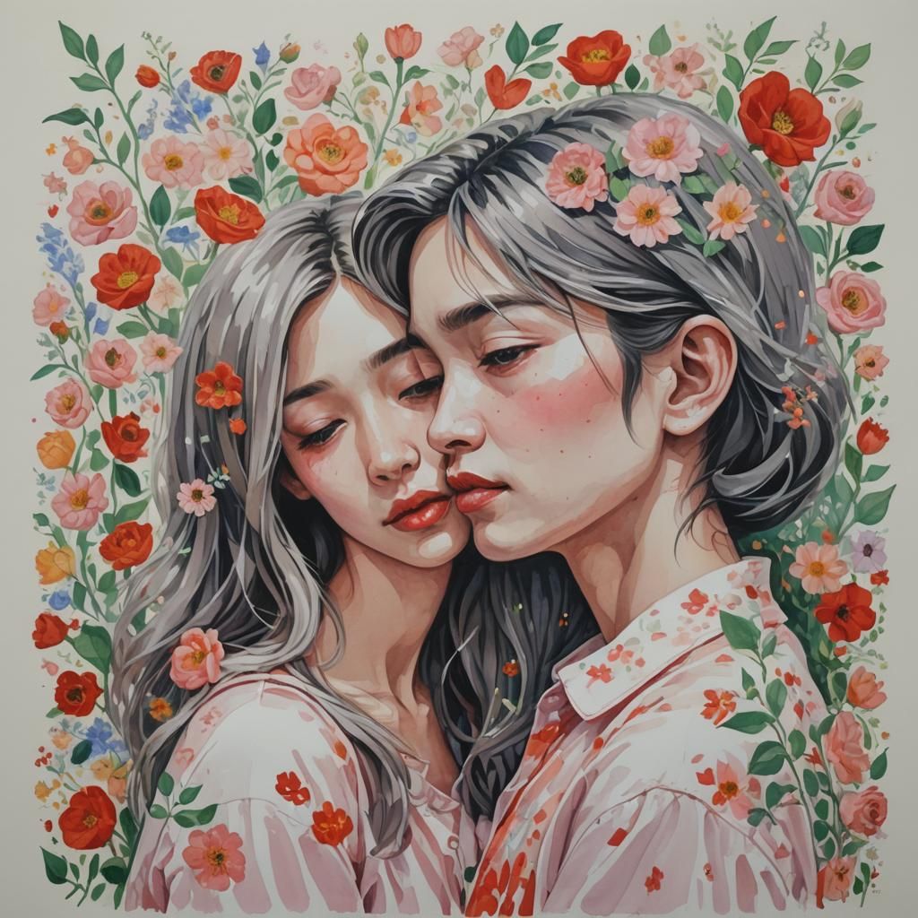 Gouache Painting: Repeating 'I Love You' Message