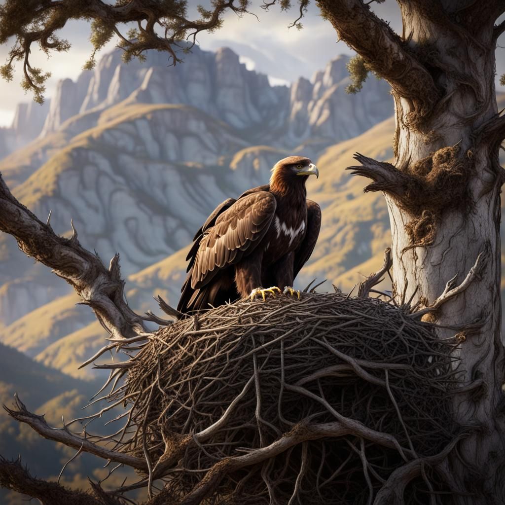 Golden Eagle at Nest: Dramatic Digital Painting