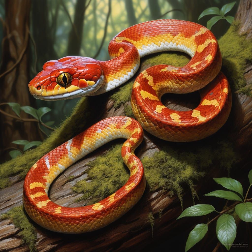 Intricate Corn Snake Coils Around Earthy Tree Branch