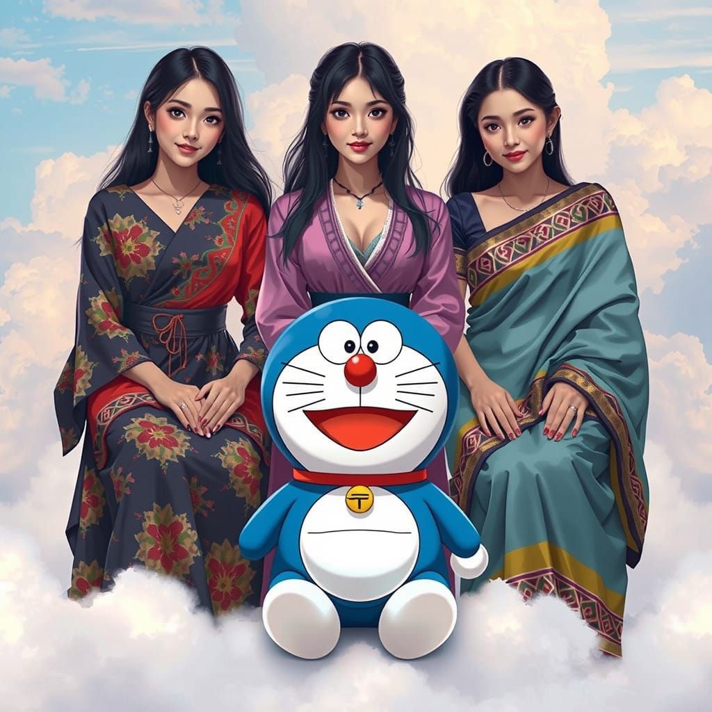 Seductive Women on Clouds in Indonesian, Japanese, and India...