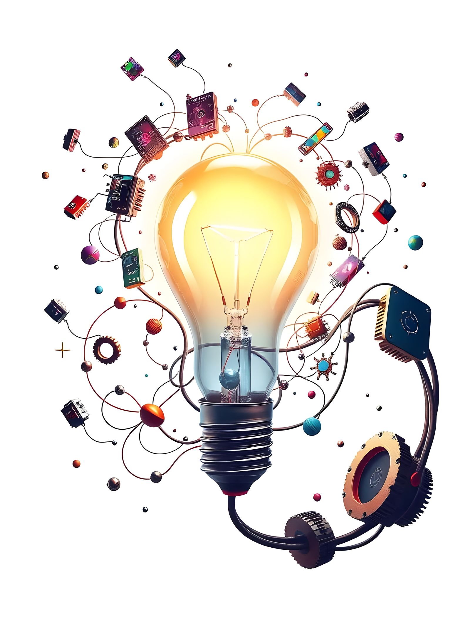 Idea Lightbulb with Technology Icons: Fantasy Concept Art