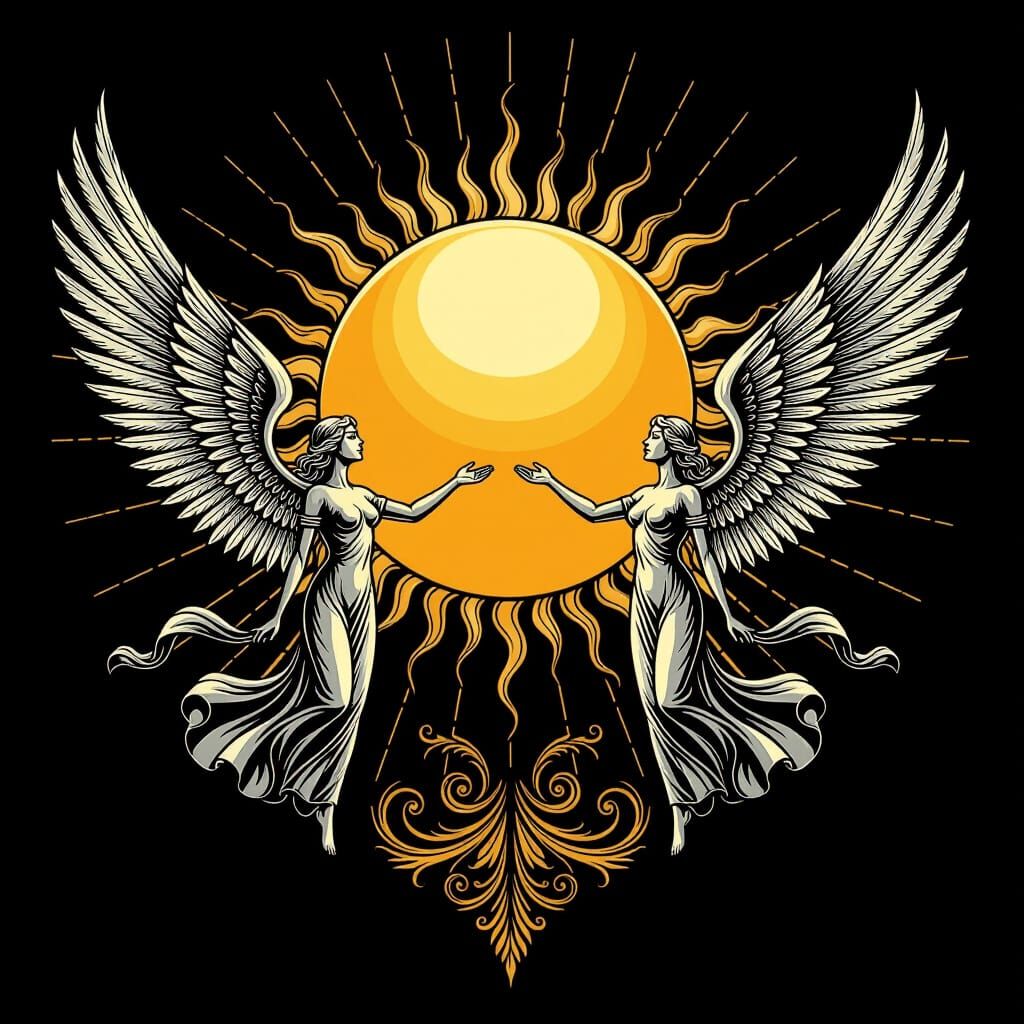 Golden Sun Flag with Angelic Guardians