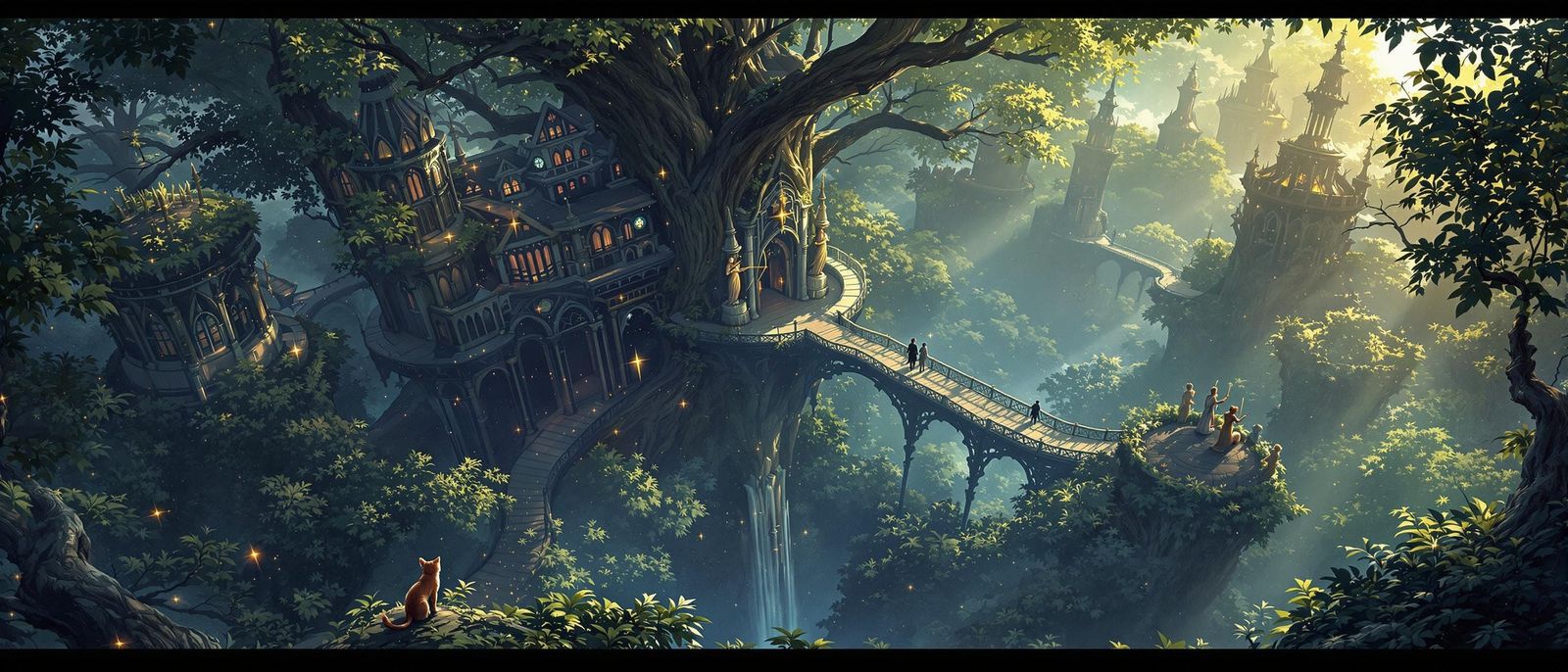Ethereal Dark Fantasy Treehouse Amidst Enchanted Elf Citysca...