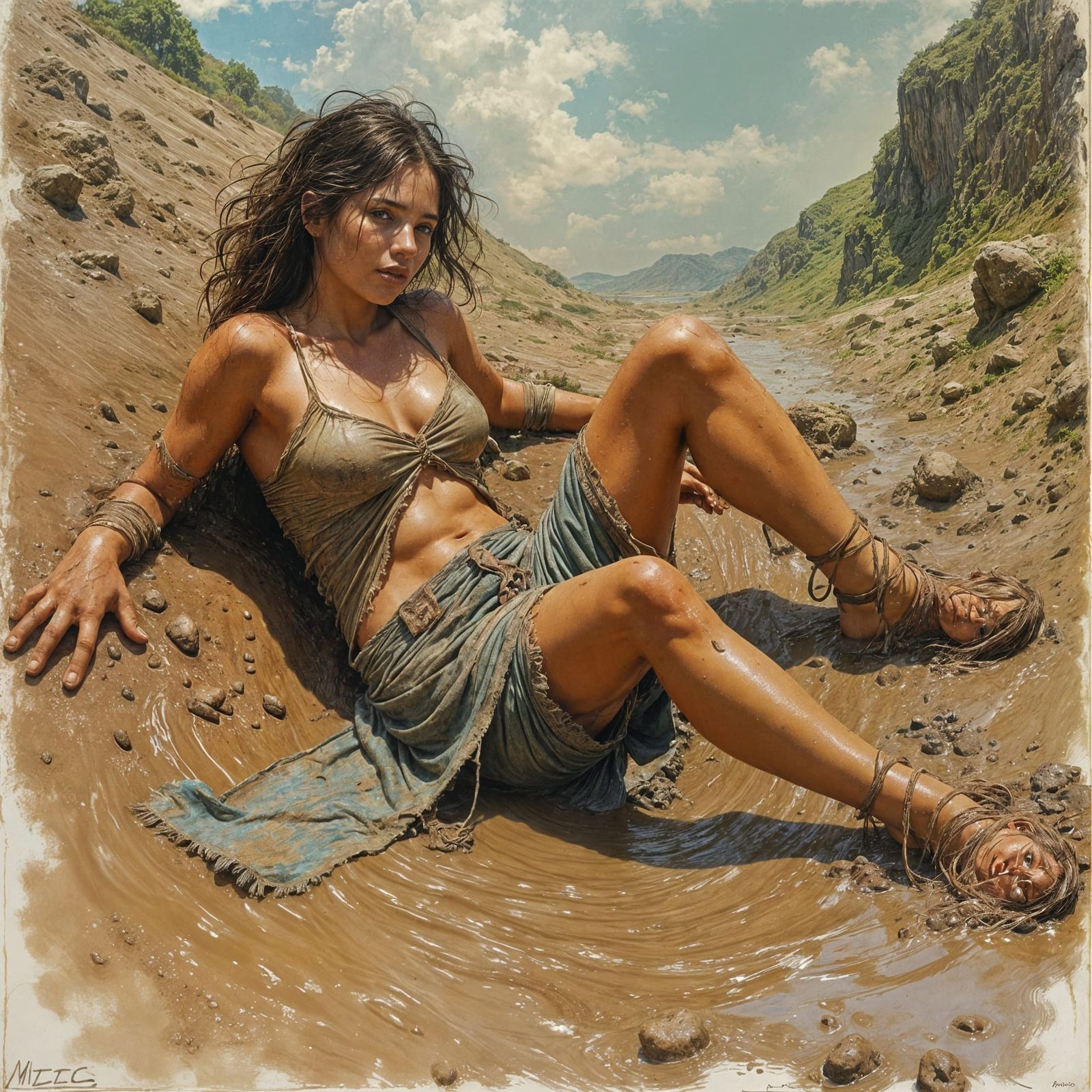 Female Adventurer's Mudslide in Pastel Style