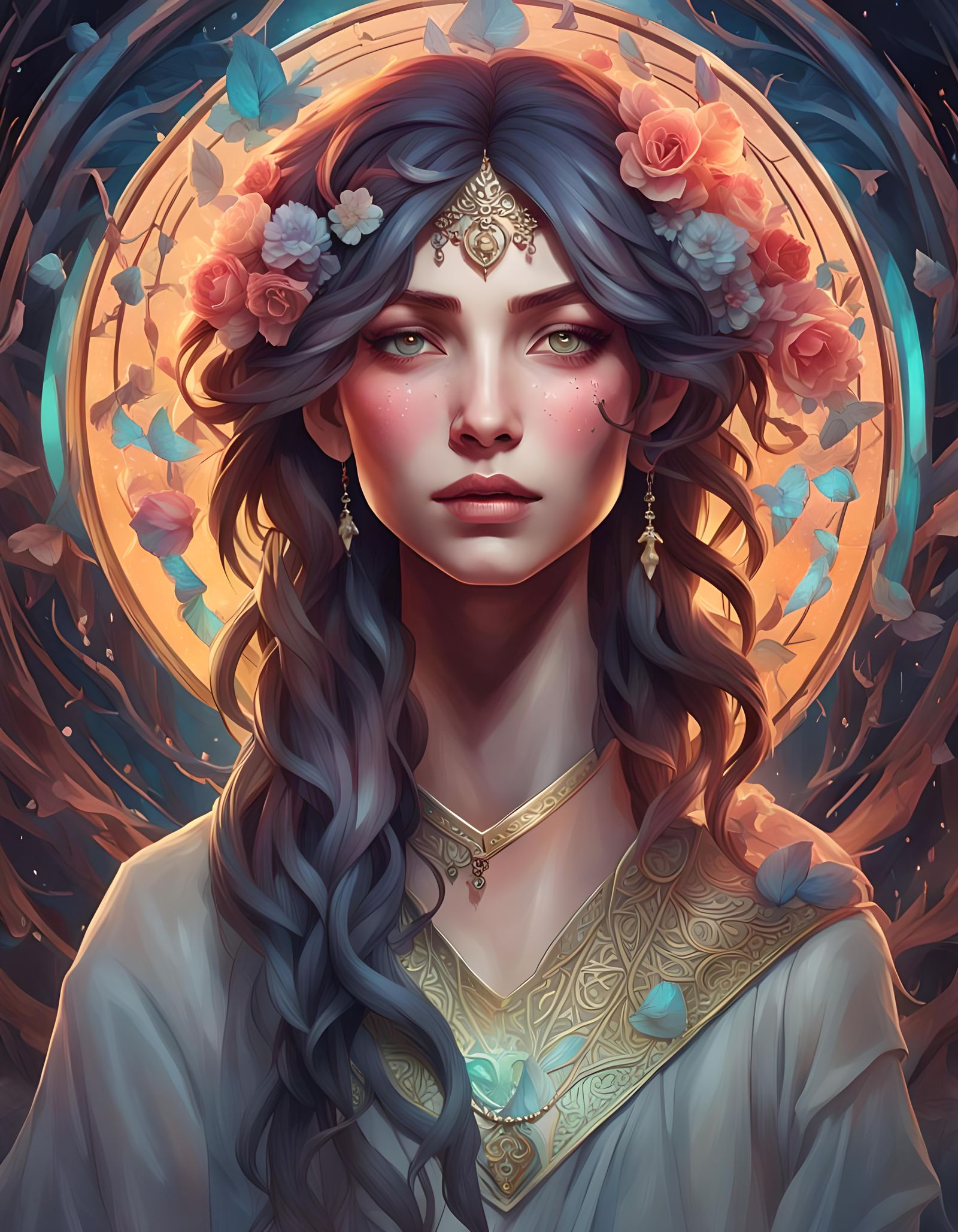 Fantasy Portrait with Glittering Aura in Realism Style