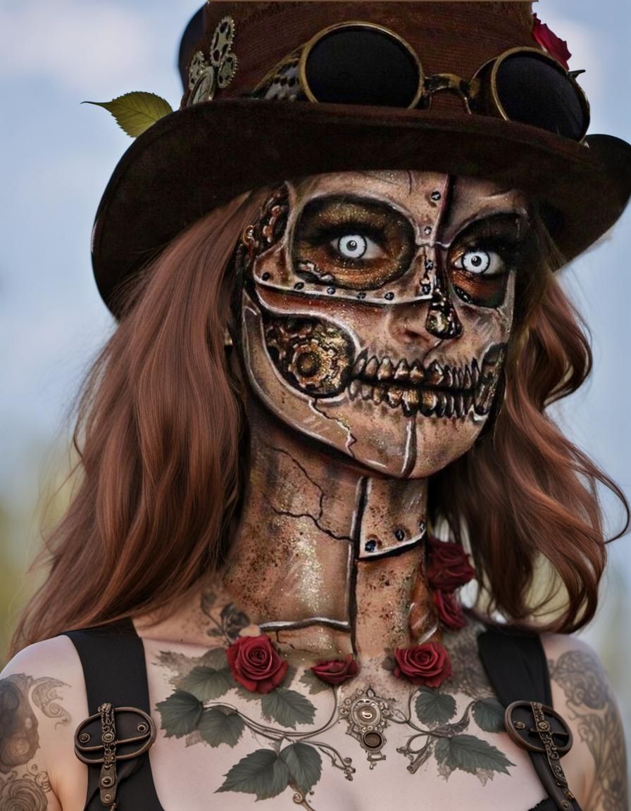 Steampunk Day of the Dead Senorita with Roses
