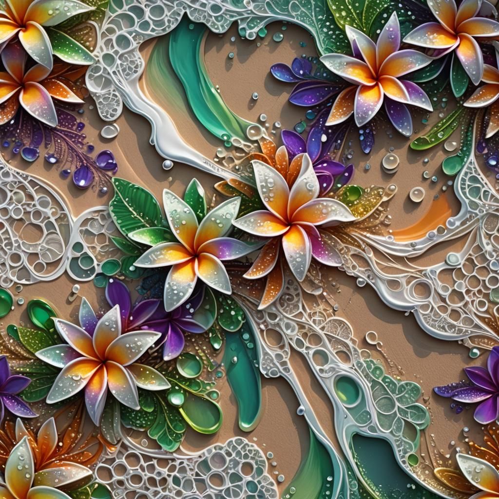 Opalescent Fractal Lace with Neon Sunset Waves