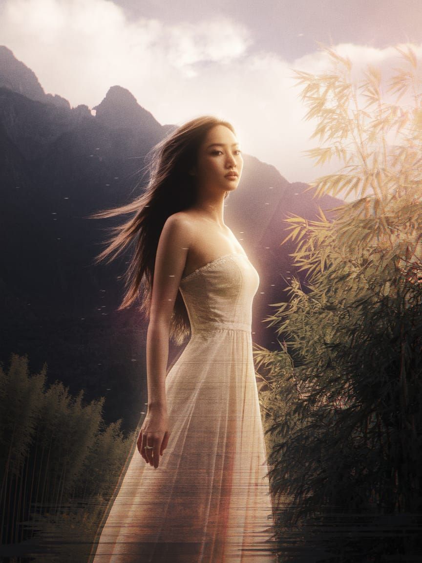 Asian Goddess in Glitch Art Heaven