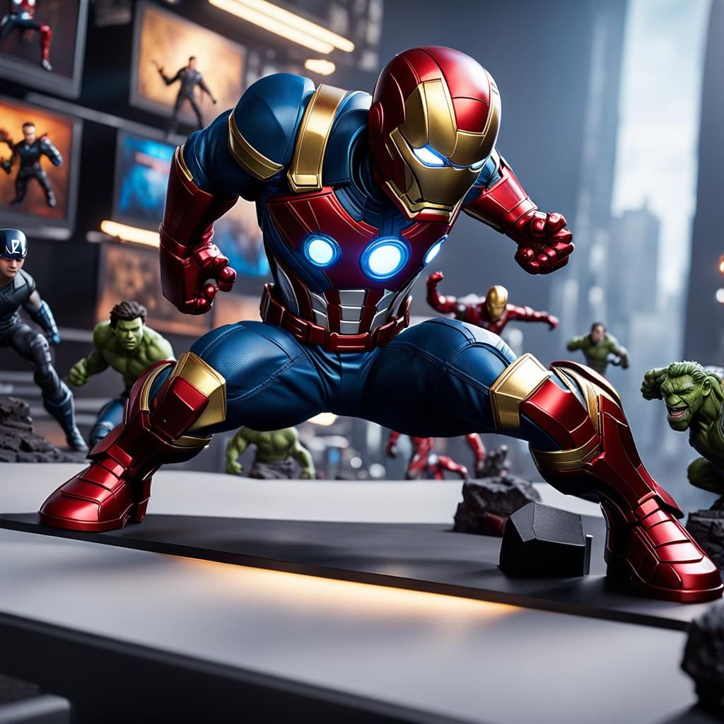 Avengers Figurines Action Scene in Comic Book Style
