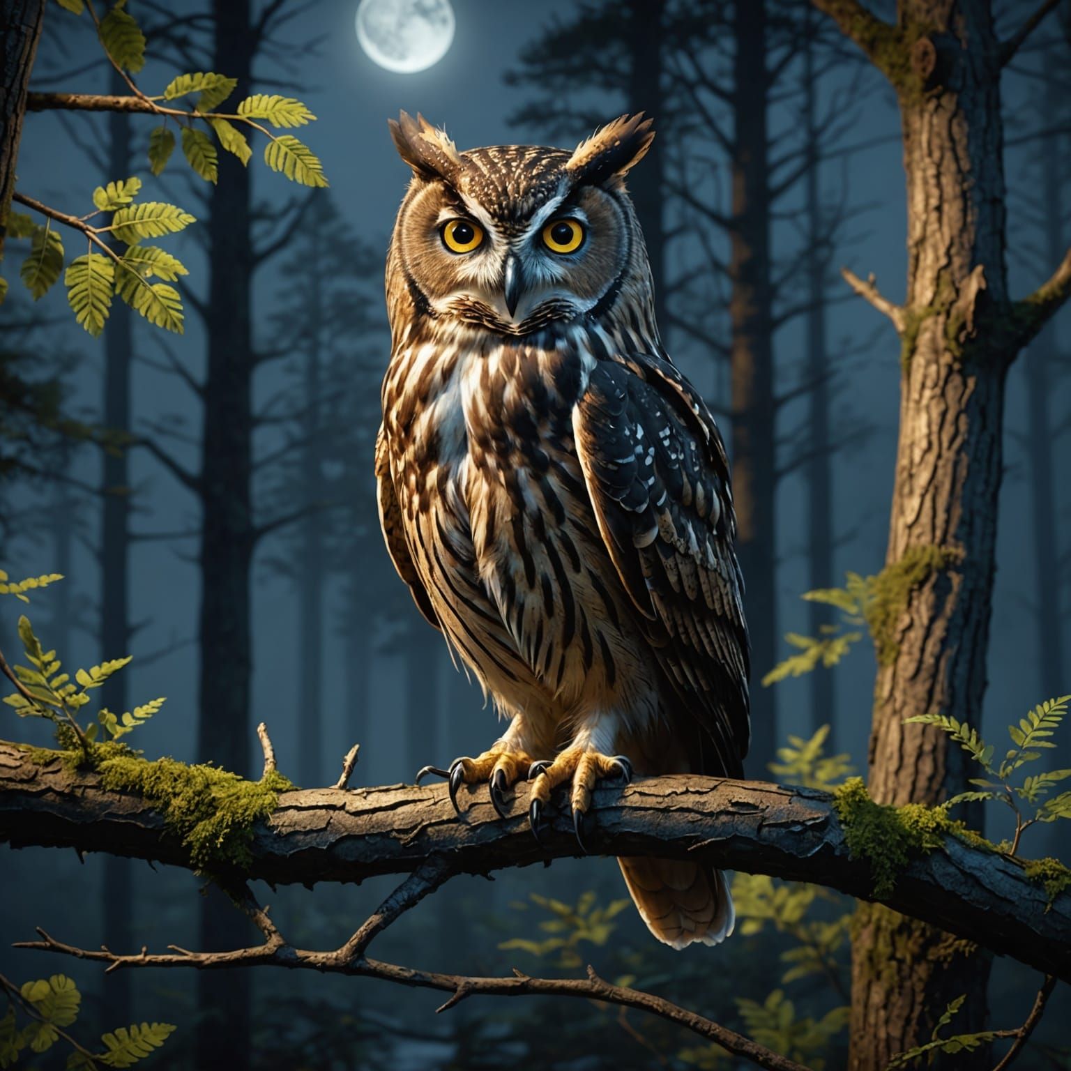 Nocturnal Owl in Forest: Fantasy Concept Art