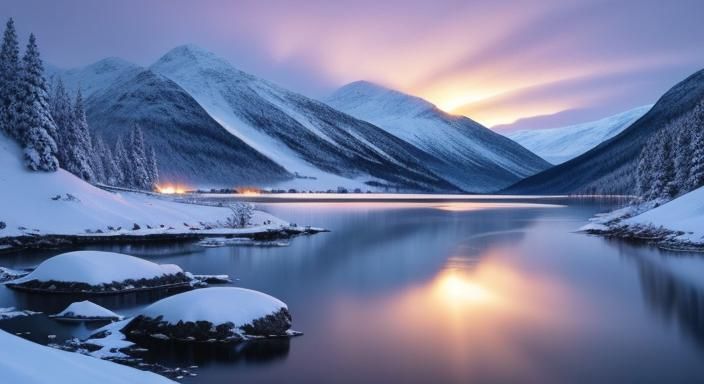 Winter Fjord Sunrise in Photorealistic Style