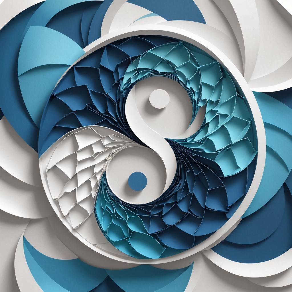 Blue Origami Ying-Yang in 3D Shading