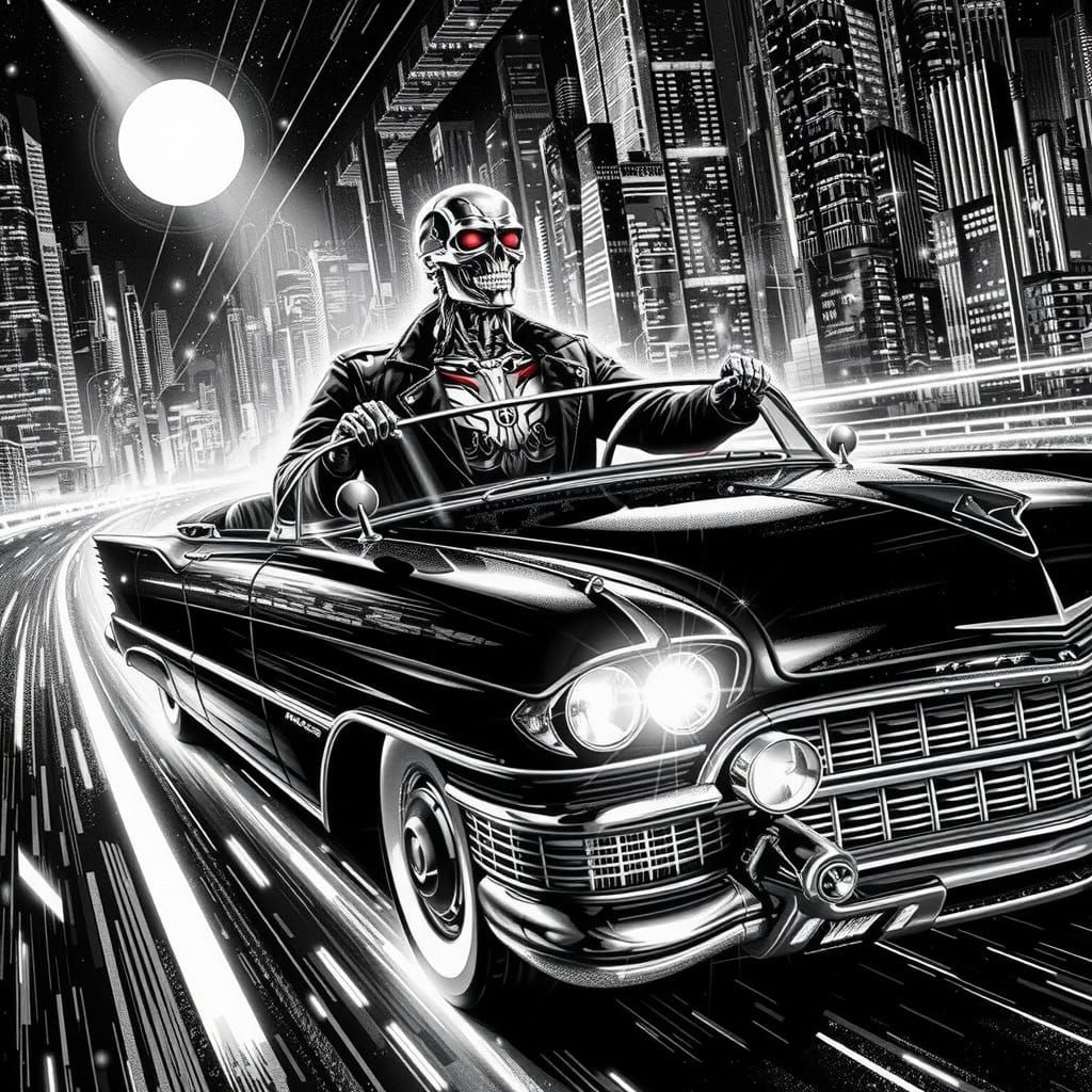 Terminator Film Noir in Frank Miller Style