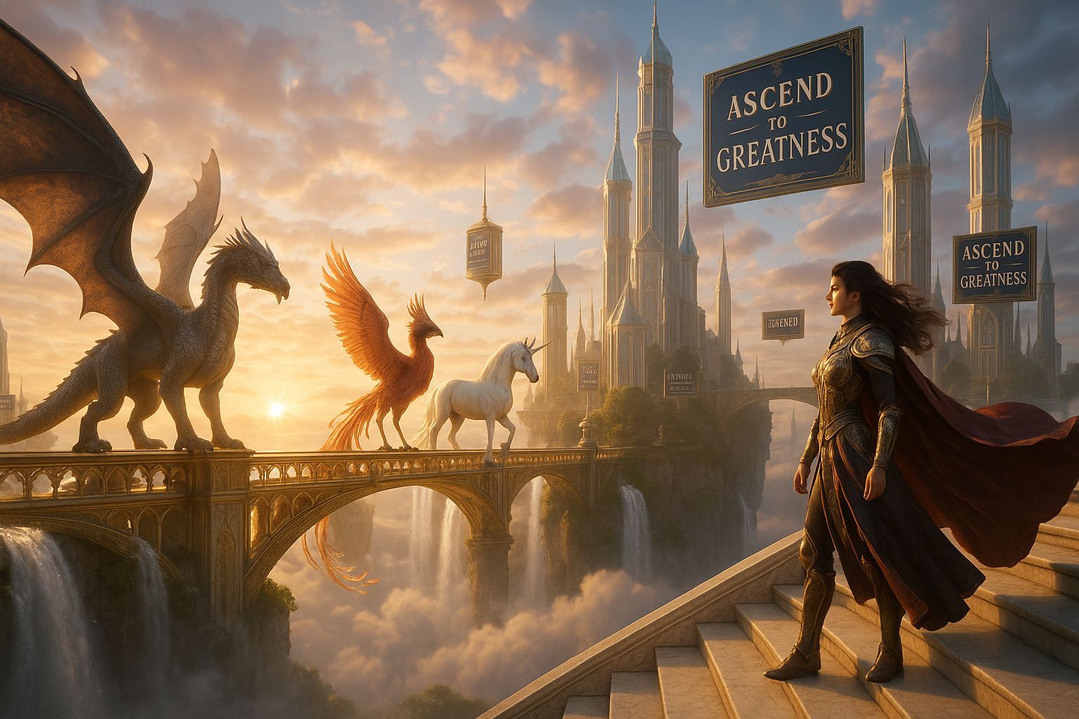 Floating City Sunrise: Mythical Creatures Ascend