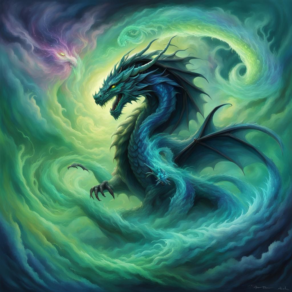 Ethereal Dragon Materializes in Iridescent Mists