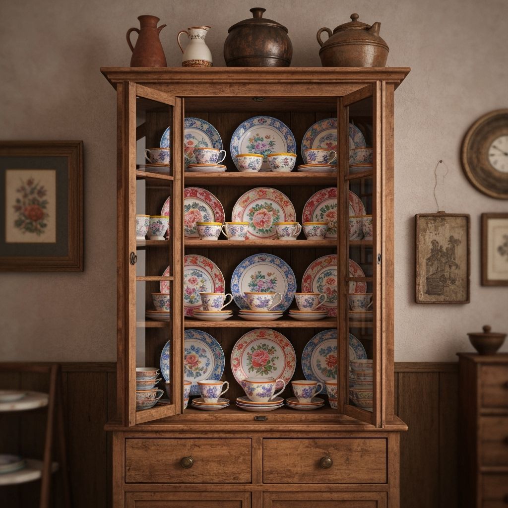 Antique Armoire Displaying China Wares: 3D Render