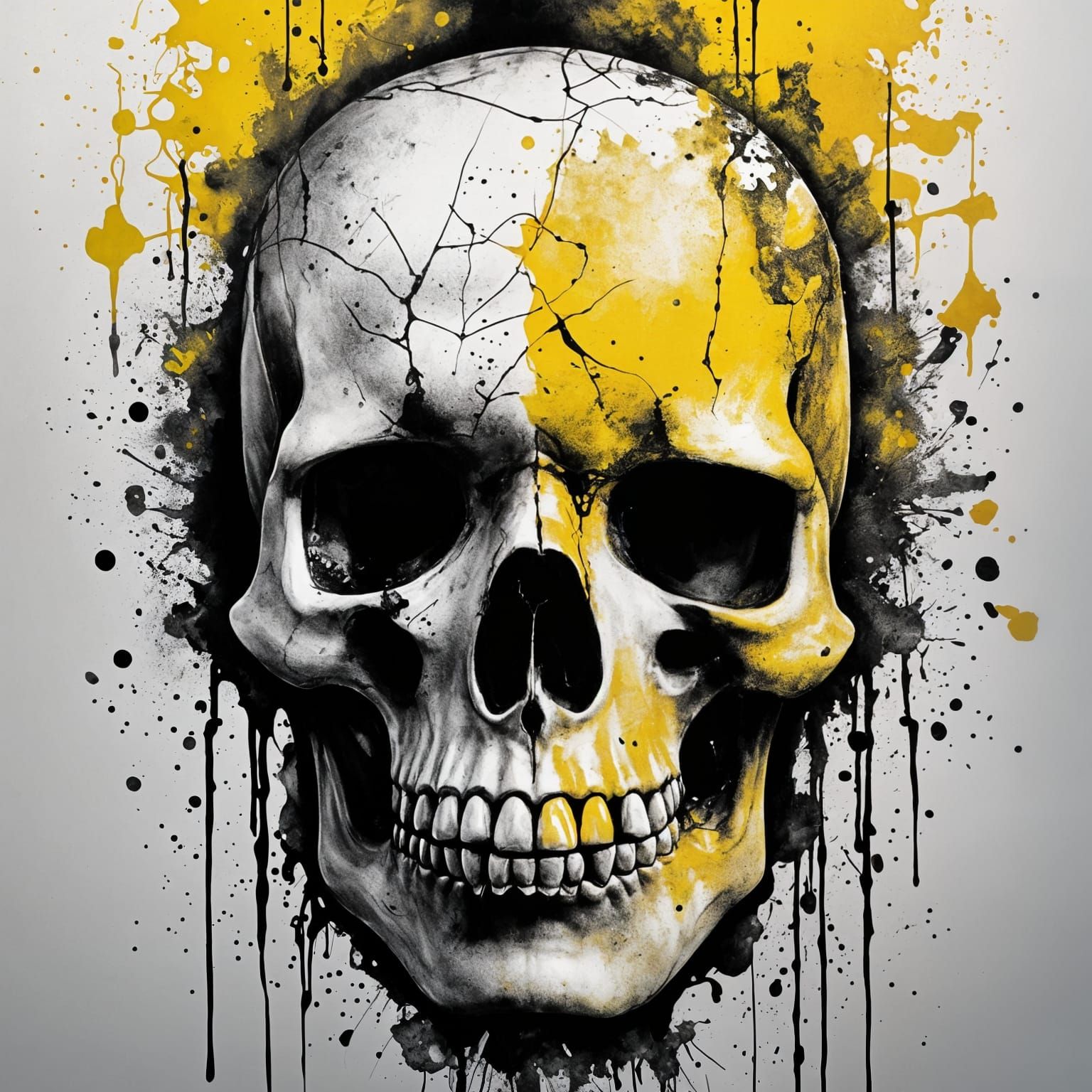 Abstract Grunge Skull in Monochrome with Yellow Accents