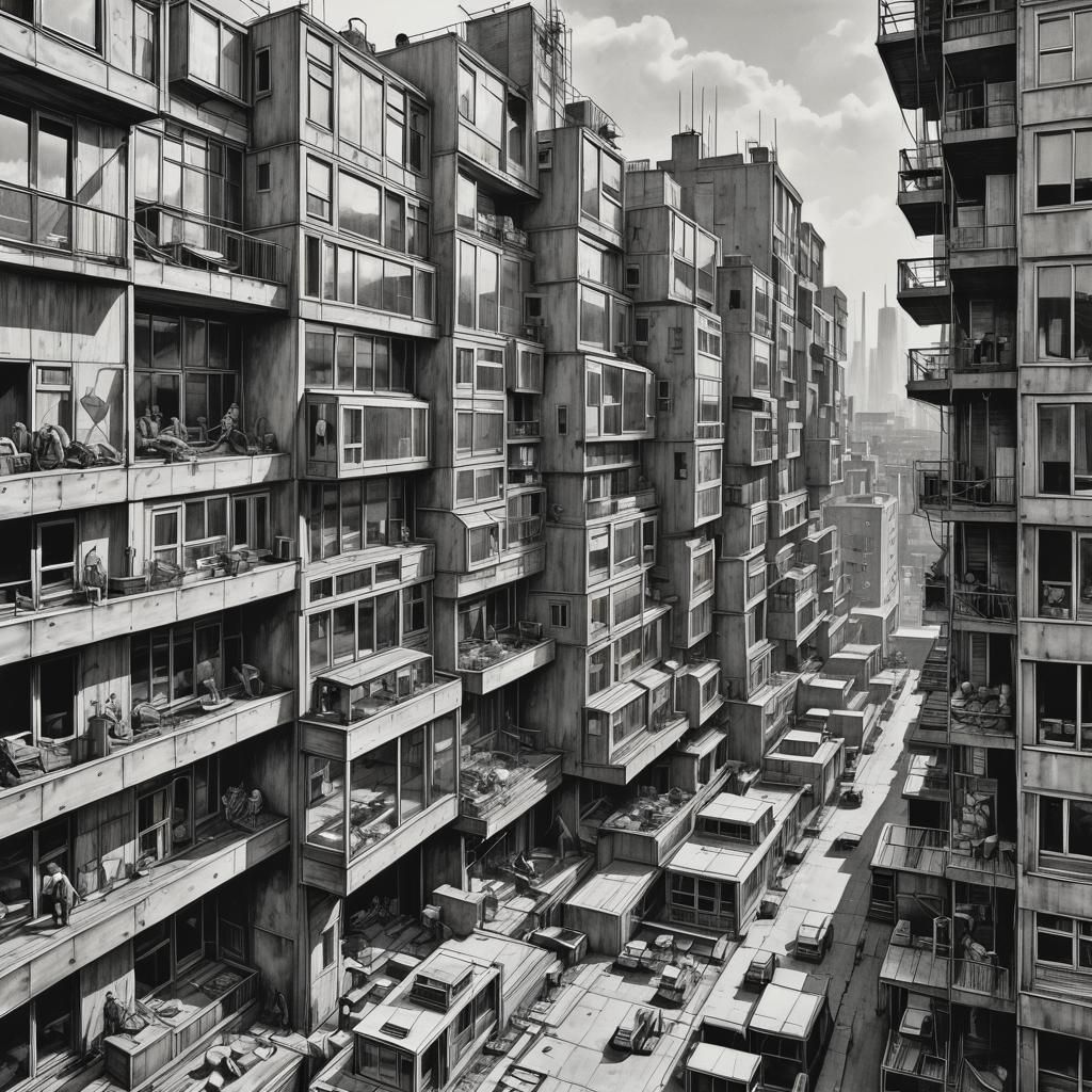 Futuristic Cityscape in Monochromatic Photorealism