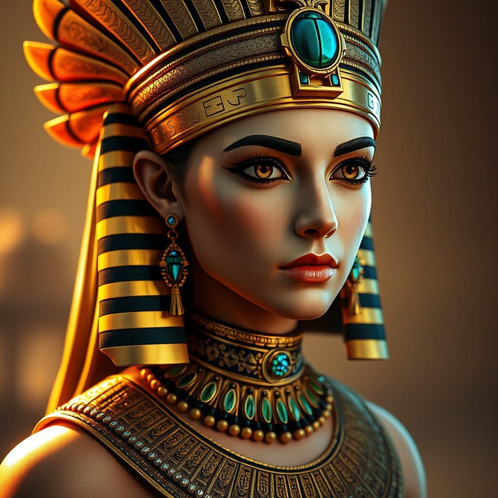 Regal Queen Cleopatra in Golden Headdress